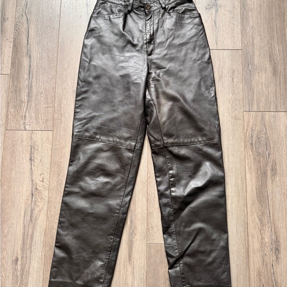 Brown Vintage Real Leather Pants - Picture 1 of 3